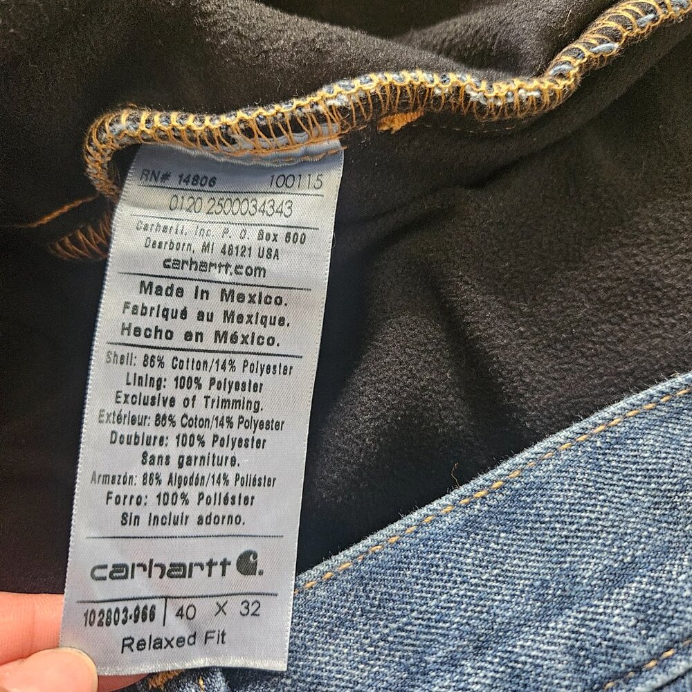 Carhartt Mens Fleece Lined Blue Jeans SZ 40×32 Pants Relaxed Fit Insulated denim - Picture 7 of 11